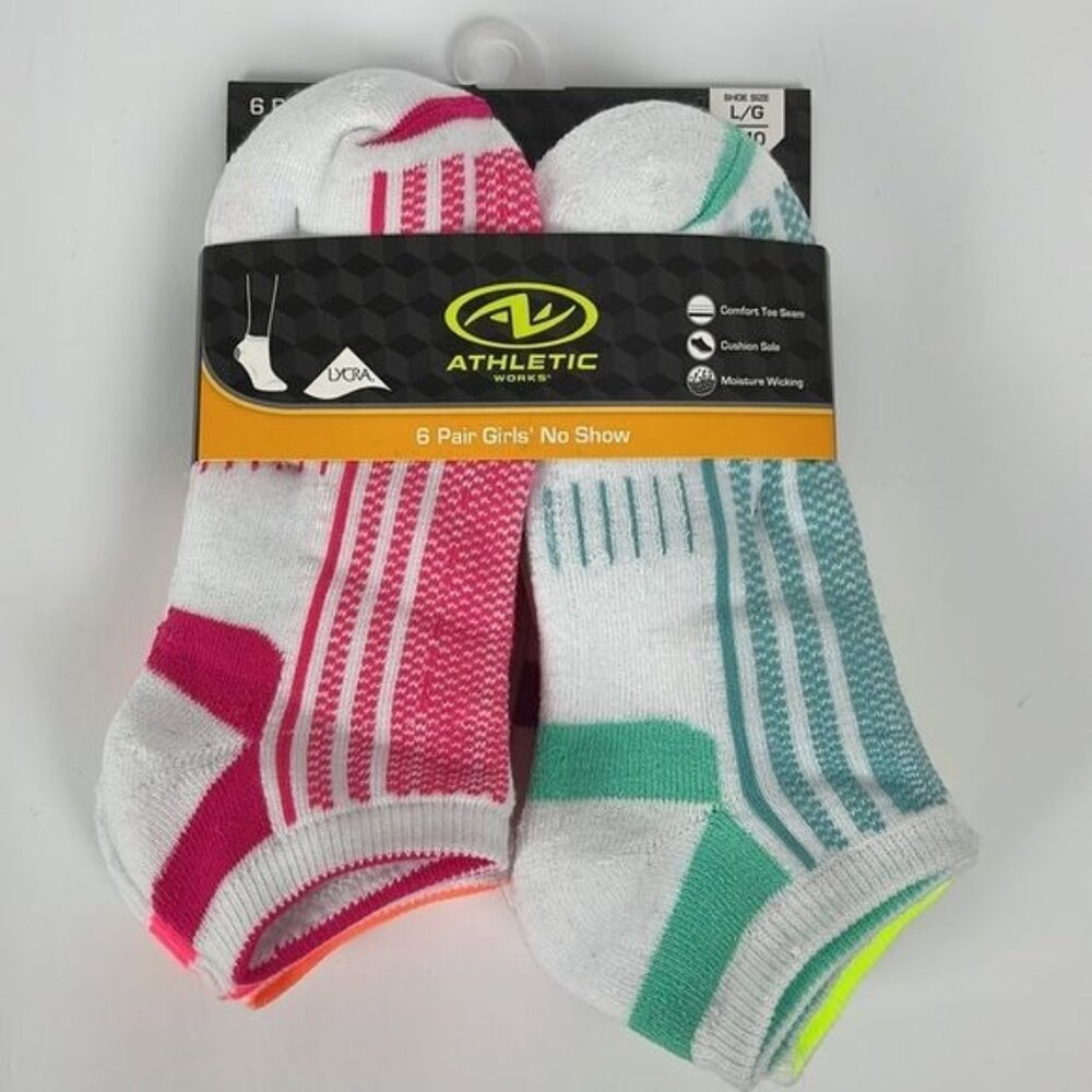 Athletic Work No Show Socks 6 Colorful Pairs NEW Women's 4-10 comfort toe seam